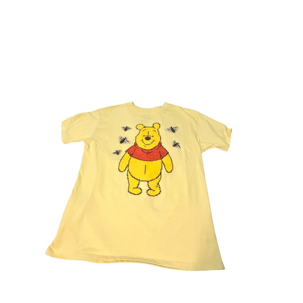 Disney Winnie the Pooh T-Shirt Women Medium Yellow Embroidered Bee Graphic Tee - Picture 3 of 15